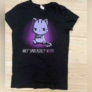 Women’s fitted medium “Me? Sarcastic? Never!” Tee turtle t-shirt